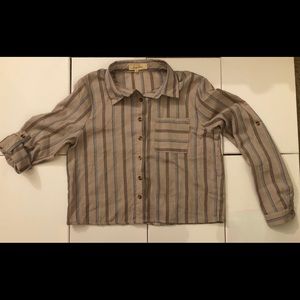 Love Notes tan long sleeve button up top